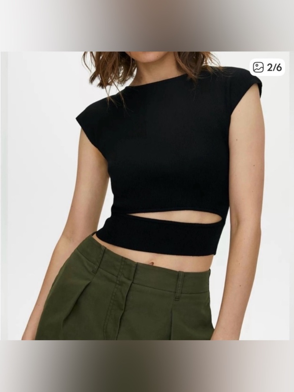 Aritzia Wilfred Yacine Cut-Out Knit Black Top XXS - Picture 2 of 11